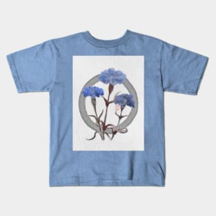 zen circle with sumiE watercolor cornflowers Kids T-Shirt